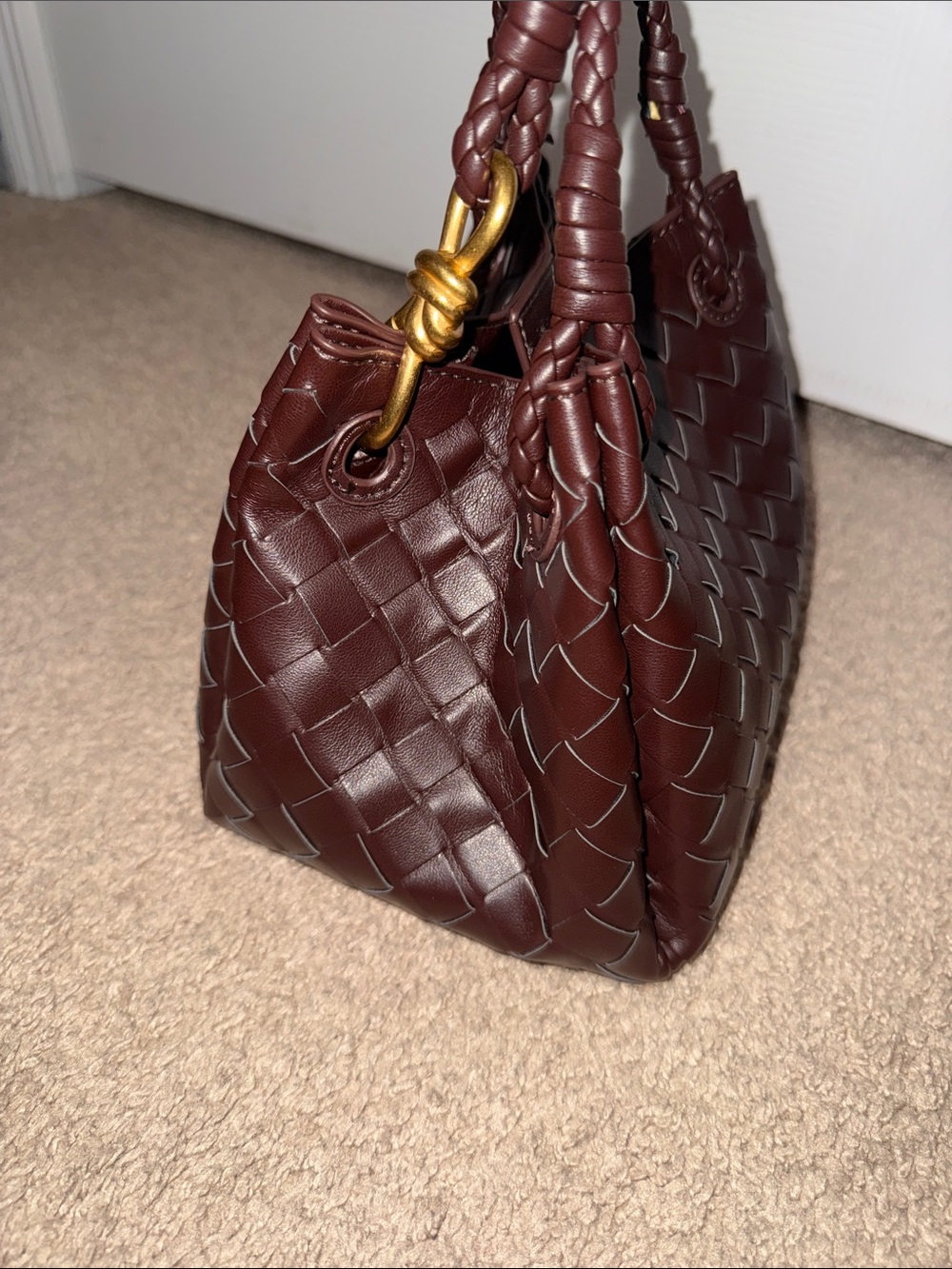 Bottega Veneta Woven Shoulder Bag in Deep Wine with Gold Accent - Picture 3 of 8